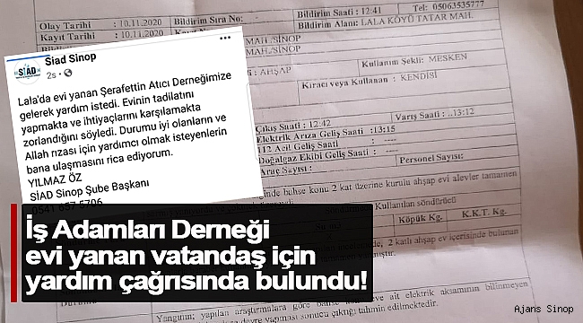 Haydi Sinop, Derneğin yardım çağrısına kulak verelim!