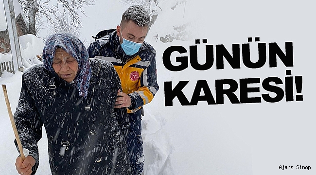 Sinop'ta yaşlı kadın kar paletli ambulansla hastaneye yetiştirildi