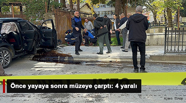 Ara yoldan hızla çıkan araç önce yayaya sonra müzeye çarptı: 4 yaralı