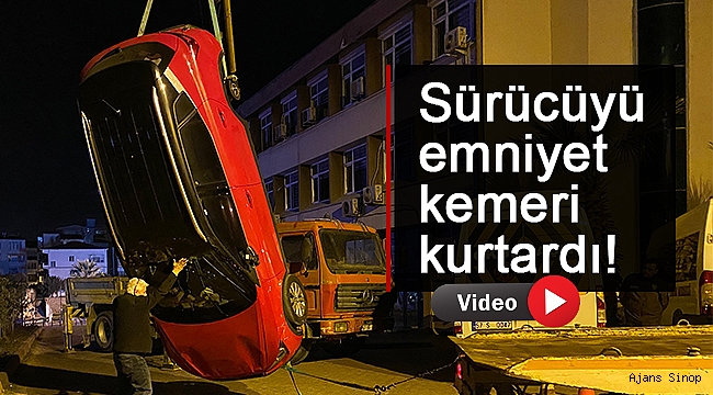 Takla atan araçtaki sürücüyü emniyet kemeri kurtardı