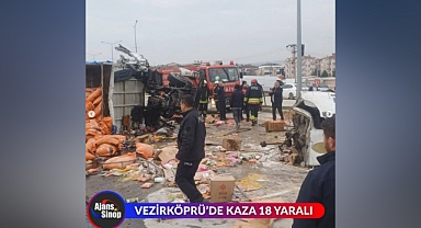 VEZİRKÖPRÜDE KAZA 18 KİŞİ YARALANDI