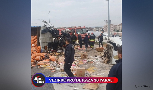 VEZİRKÖPRÜDE KAZA 18 KİŞİ YARALANDI