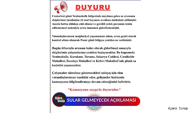 SULAR GELMEYECEK AÇIKLAMASI