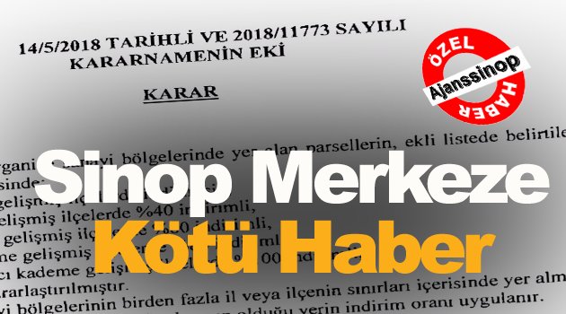 Sinop Merkezde Yatırım Yapacaklara Kötü Haber !