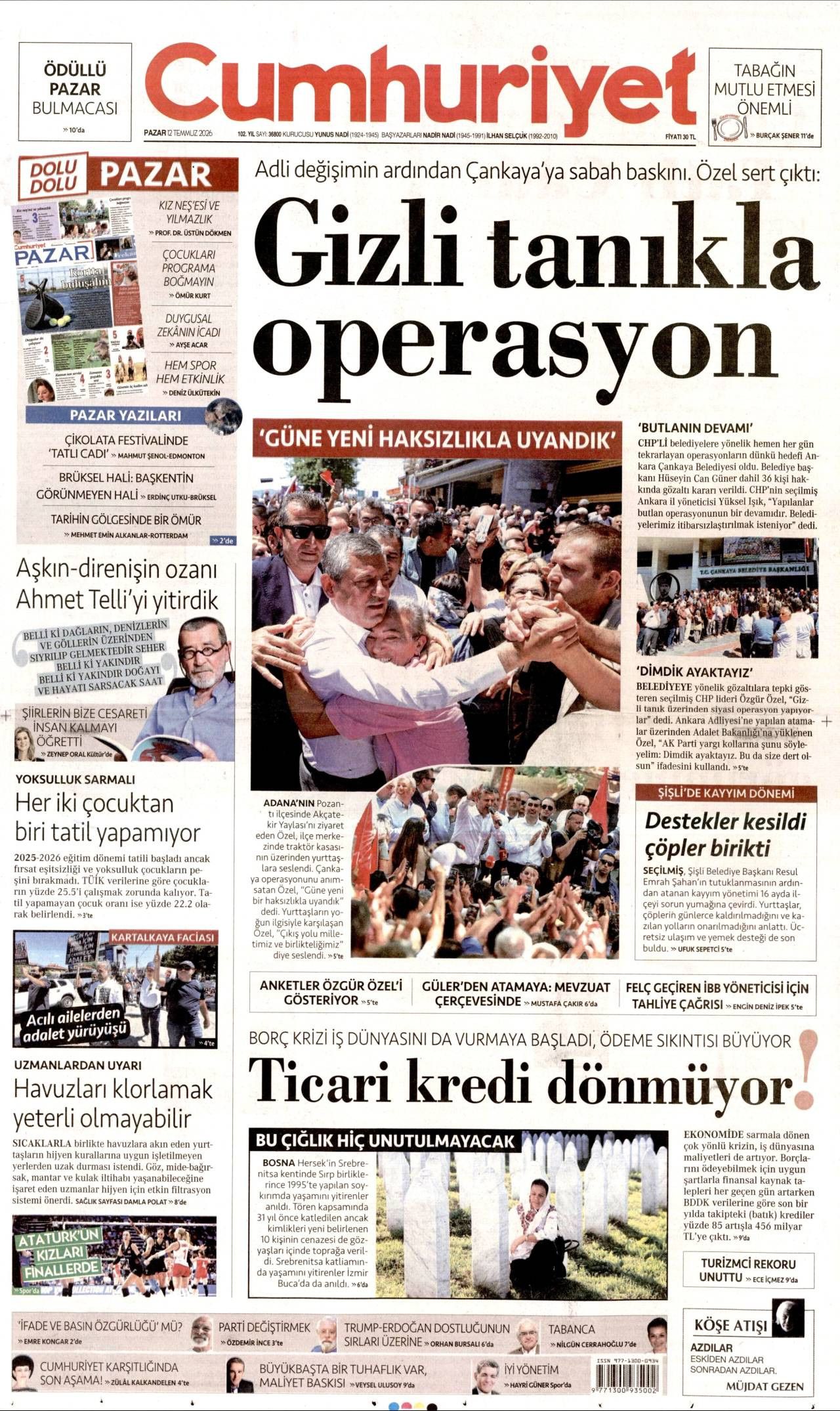 Cumhuriyet Gazetesi Gazete Manşeti